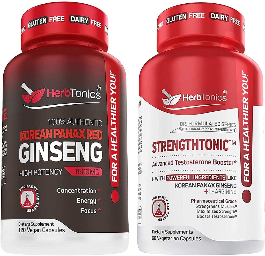 Herbtonics Korean Panax Red Ginseng und stärketonische Testosteron Booster für Männer Bundle