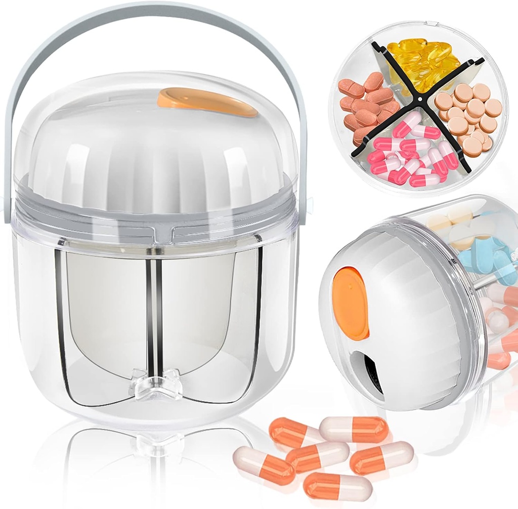 Pill Box, Pill Organizer for Travel Cute Medicine Organizer NO-BPA Conteneur de médicaments contre l'humidité pour les vitamines, huiles de poisson, suppléments (blanc)