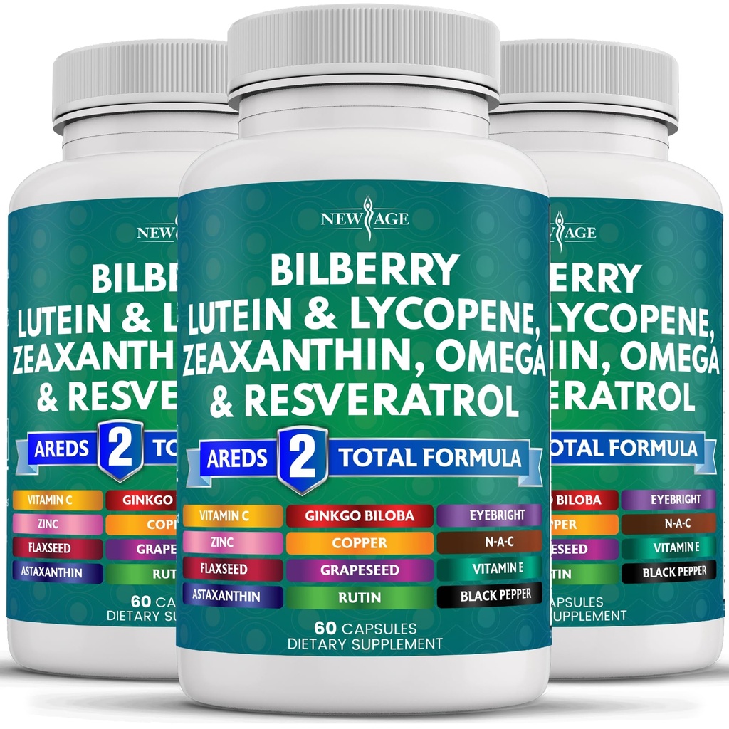 NEU AGE Augengesundheit Vitamine mit Bilberry Lutein & Zeaxanthin Lycopin Resveratrol Trauben Saatgut Extrakt Astaxanthin - Augen Vitamin - 180 Count