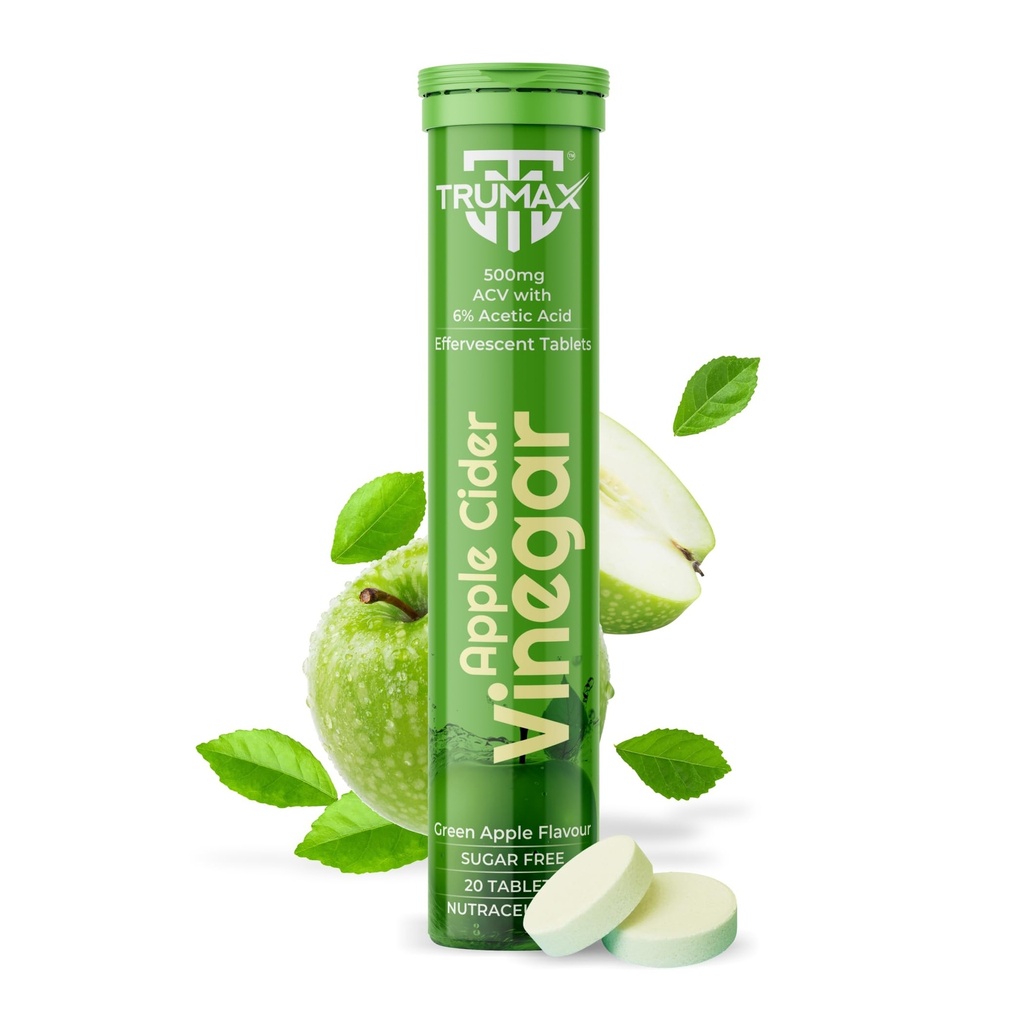 Apple Cider Vinegar Tablets for Weight Loss 500mg, Green Apple Flavor with Vitamin B6, B12 & Pomegranate Extract | 20 Effervescent Sugar-Free Tablets | Support Digestion & Boost Metabolism