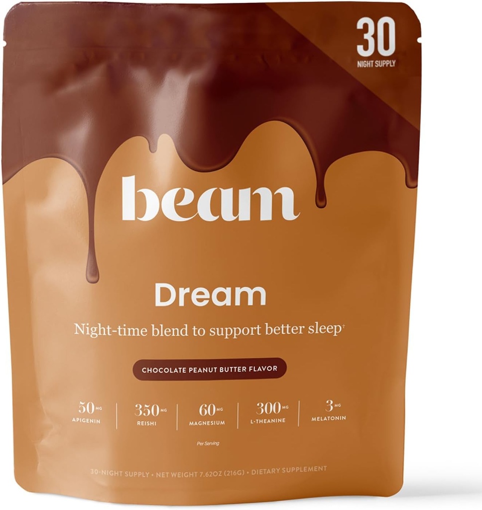 Beam Dream Sleep Powder, L-Theanin, Apigenin, Reishi und Magnesium, Third Party Tested Natural Sleep Aid & Sleep Supplement for Deep Sleep, Relaxation and Recovery, Natural Sleep Support, 30 Servings