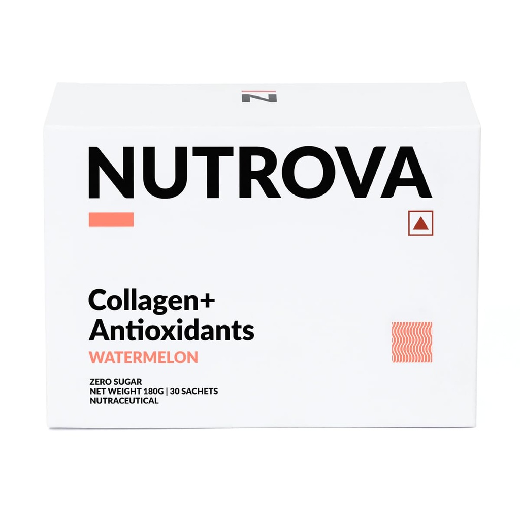 NUTROVA Collagen+ Antioxidants | Marine Collagen Supplements Powder for Men & Women | Improves Skin Hydration, Reduces Damage | Skin, Hair & Nails | Zero Sugar - Watermelon | 30 Servings