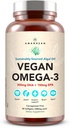 AMANDEAN Vegan Omega 3 Supplement. Premium Fish Oil Alternative. Algae DHA & EPA. Carrageenan Free Softgels. Algale essentielle Fettsäuren. Pflanzenbasiertes Herz, Gehirn, Auge, Haut, Immununterstützung. (60ct)