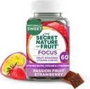 La nature secrète de la concentration de fruits Mâches, Vitamines aux vrais fruits avec des vitamines B6 et B12, Choline, L-Theanine, Fruits de passion et fraise pour la clarté mentale, Gummy (60 comte)
