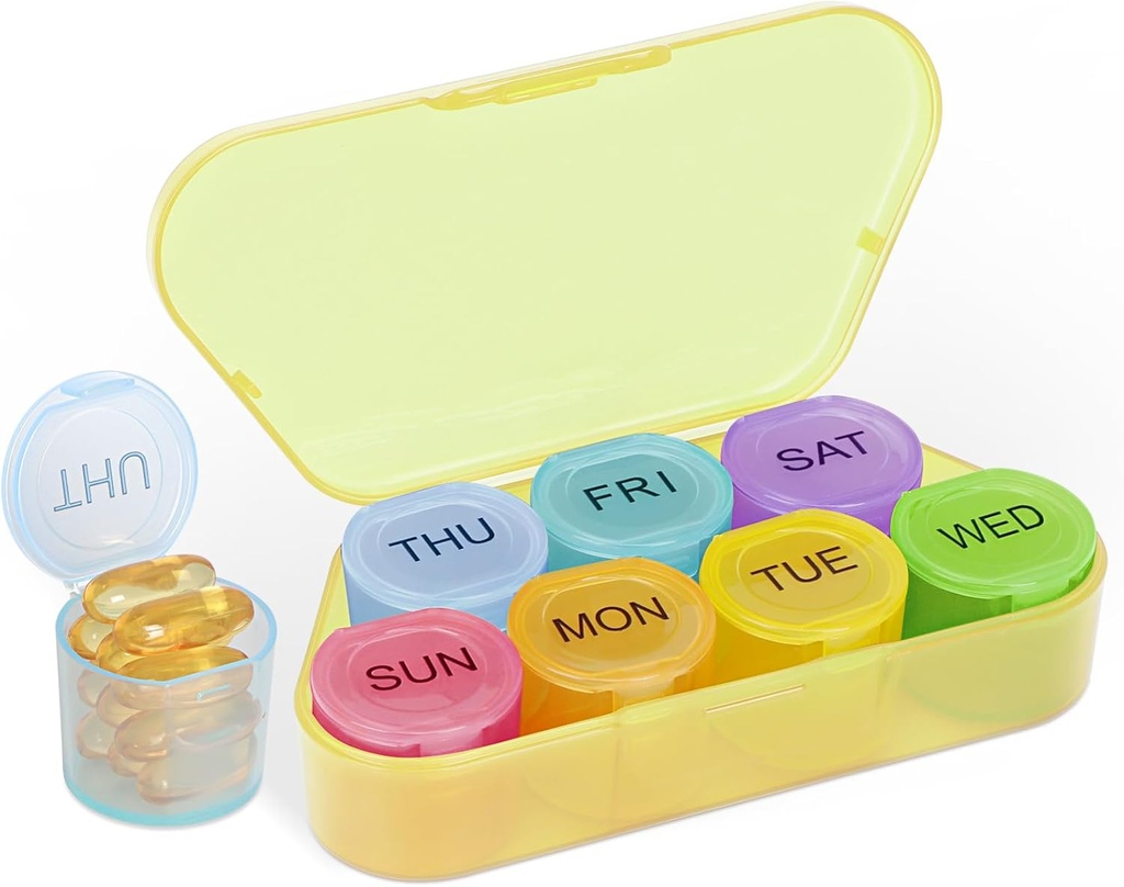 NatureTouch Weekly Pill Organizer, BPA Free Medicine Organizer Rainbow 11 Day Pill Box, Daily Portable Pill Conatainer for Pills/Vitamin/Fish Oil/Supplements [Lastest Version],Yellow