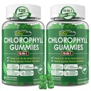 Gommies de chlorophylle, Super Vert 18-IN-1 avec Chlorella Spiruline biologique, Grasse de blé, Magnésium, Fibre prébiotique pour Déodorant Intérieur*,Digestion de Confort, Métabolisme,Immune, Odeur du corps frais, 2Packs