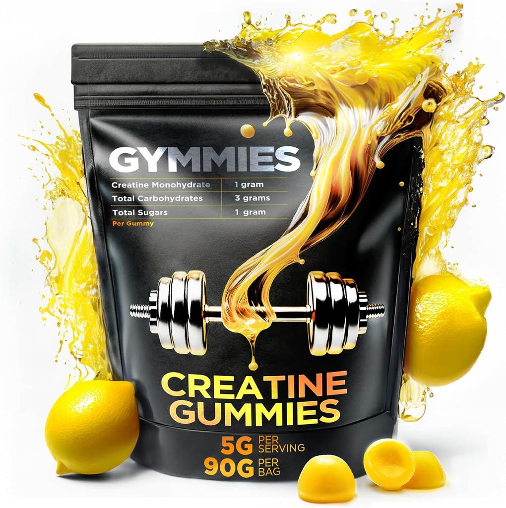 Gommies monohydratées créatine - Croissance musculaire, performance, endurance - 5 grammes de créatine par portion - Vegan, non-OGM, sans gluten, fabriqués aux États-Unis - 90ct - Saveur citron