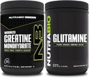 NutraBio Creatine Monohydrat-Ergänzung, Entflammt, (300g) und L-Glutamin-Pulver, (500g) – Workout Supplement Bundles unterstützt Muskelenergie, Erholung und Stärke