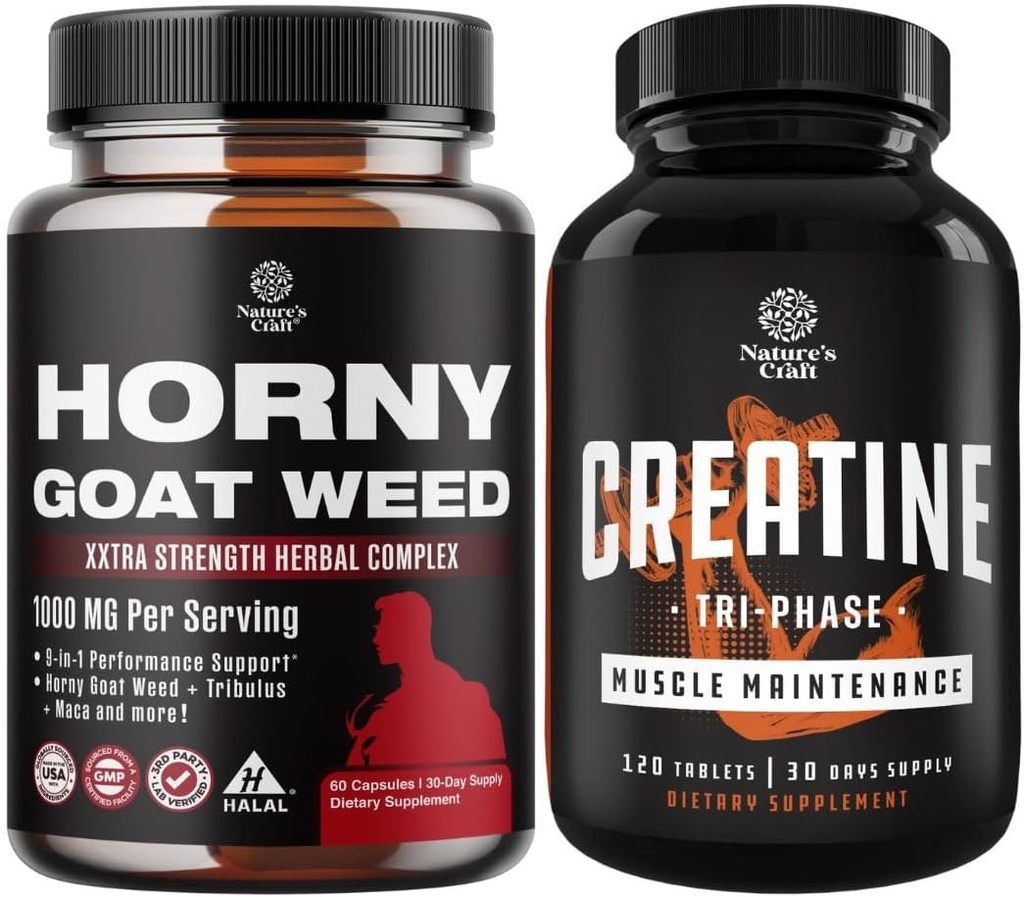 Bundle of Horny Goat Weed Extract Complex für Männer und Frauen Enhanced Energy und Stamina und High Strength Tri Phase Creatine Pillen - Optimale Muskelaufbau Creatine Ergänzung für Männer und Frauen