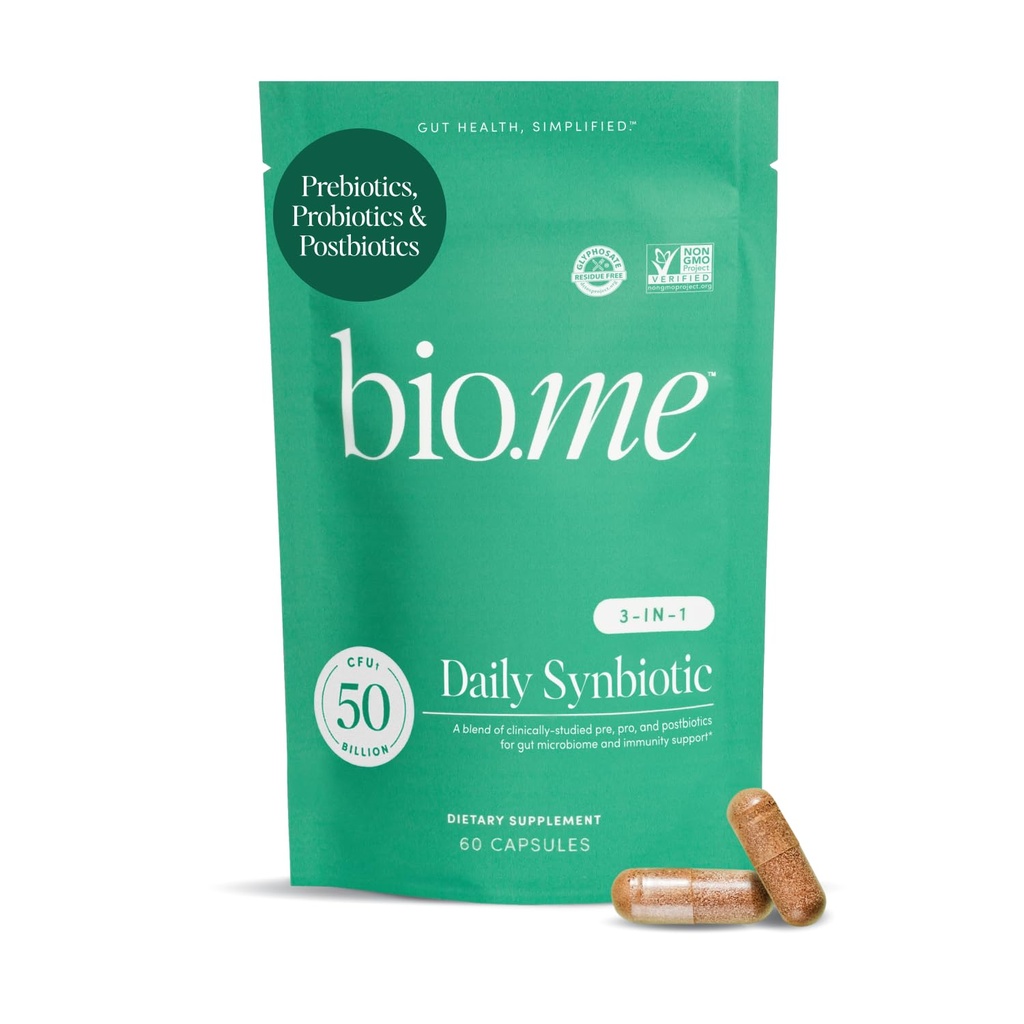 Synbiotische 3-in-1 Präbiotika, Probiotika & Postbiotika für Verdauungsmedizin, Gutgesundheit, Immununterstützung & Bloating Relief für Männer & Frauen - 50 Billion CFU Per Serving - Vegan, 60 Kapseln (30 Portionen)