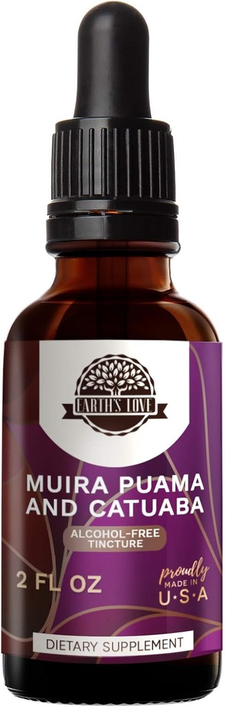 Erdliebe - Muira Puama und Catuaba Alkoholfreie Kräuterextrakt Tincture, Super-Concentrated (Ptychopetalum Olacoides und Trichilia catigua, Erythroxylum vacciniifolium) Getrocknete Kräuter (2 Fl Oz)