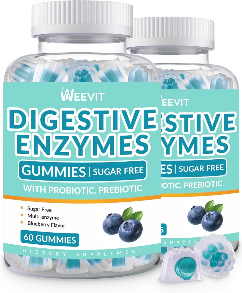 Verdauungsenzyme Gummie, Kaubare Verdauungsenzyme für Frauen und Männer mit Probiotics & Prebiotics Blend, Sugar Free | Vegan