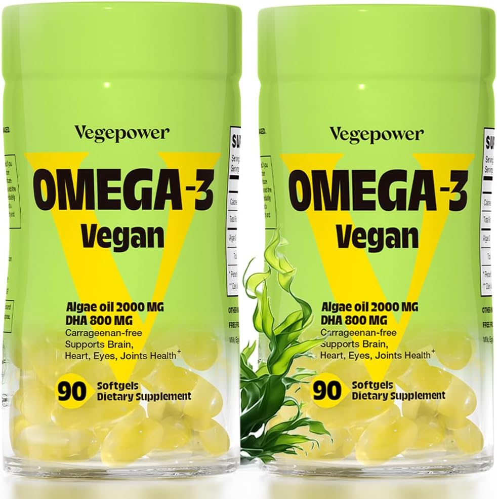 Vegan Omega-3 DHA Ergänzungen - Premium Fish Oil Alternative aus Algae Öl | 90 Carrageenan Free Softgels | Plant Based Algal DHA Essential Fatty Acids, Non-GMO (Algae, 90 Count (Pack von 2))
