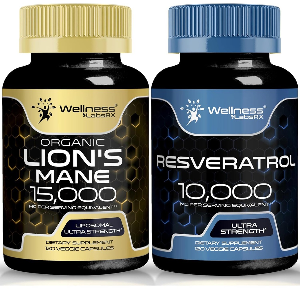 WELLNESS LABSRX Capsules de resvératrol 10000 - Lions Mane Supplément Capsules