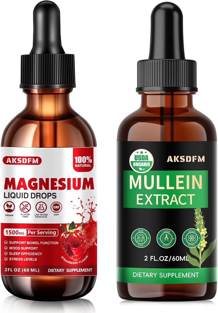 Bundle - Magnesium Glycinate Liquid & Mullein Leaf Extract - Stress Relief Support & Respiratory Support