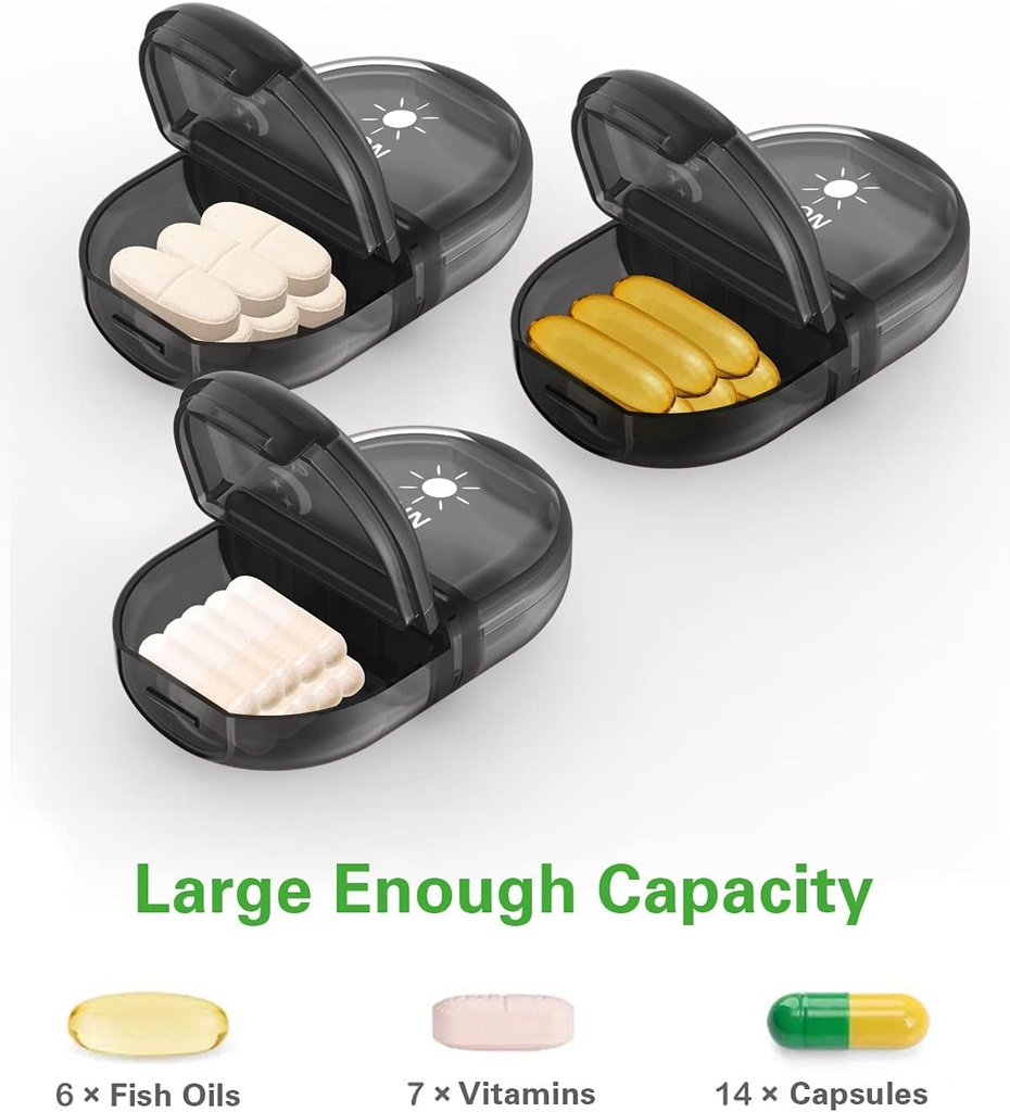 Fullicon Pill Organizer 2 Mal am Tag, Wöchentliche Pille Box AM PM, abnehmbare Medizin Organizer, Pillen Cases zweimal am Tag - (Schwarz)