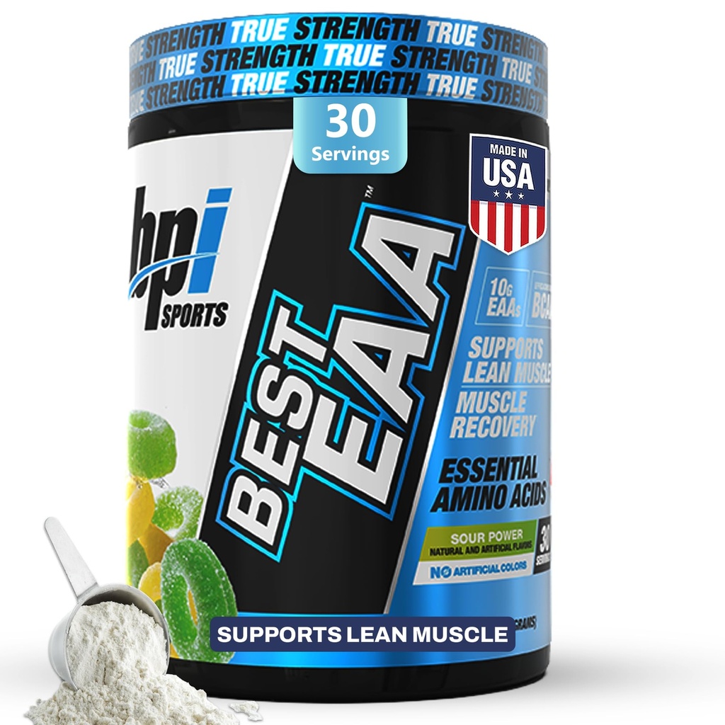 BPI Sports acides aminés essentiels EAA poudre - avant, intra et après la boisson d'entraînement - BCAA poudre pour hommes et femmes, EAA + BCAA + hydratation. Formule avancée avec 10g d'EAA. (Sour Puissance)