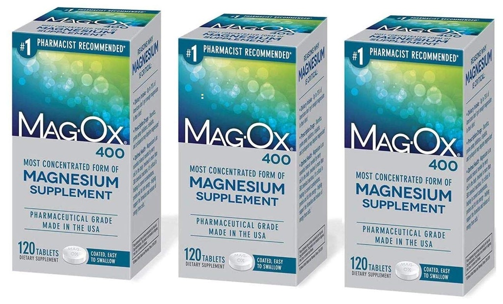 Mag-Ox 402 Mag-Ox 400 Comprimés de compléments alimentaires minéraux de magnésium, 483 mg d'oxyde de magnésium-3, 3-Pack, 3,0 Compte