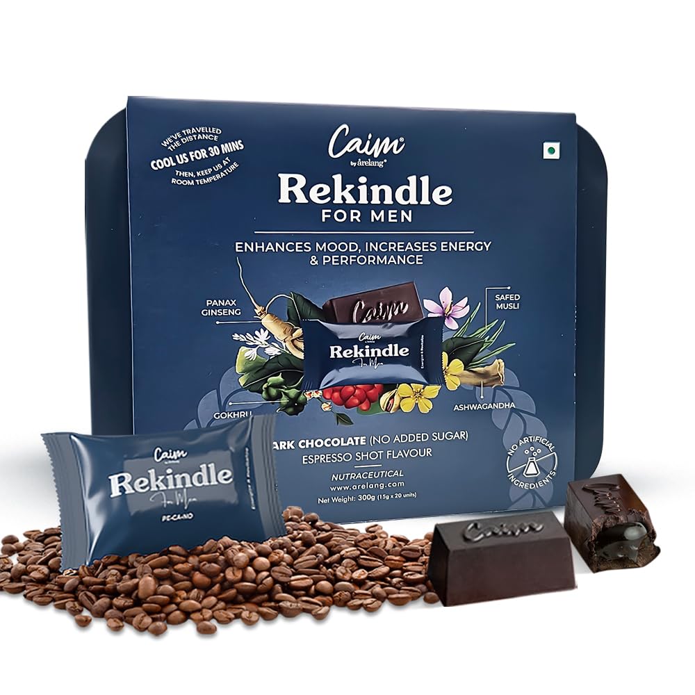 Rekindle for Men | Dark Chocolates Supplement for Men | Improves Endurance & Efficiency | Mood Enhancer | Caim by årelang | Espresso Shot | 1x20 pieces(300gram)