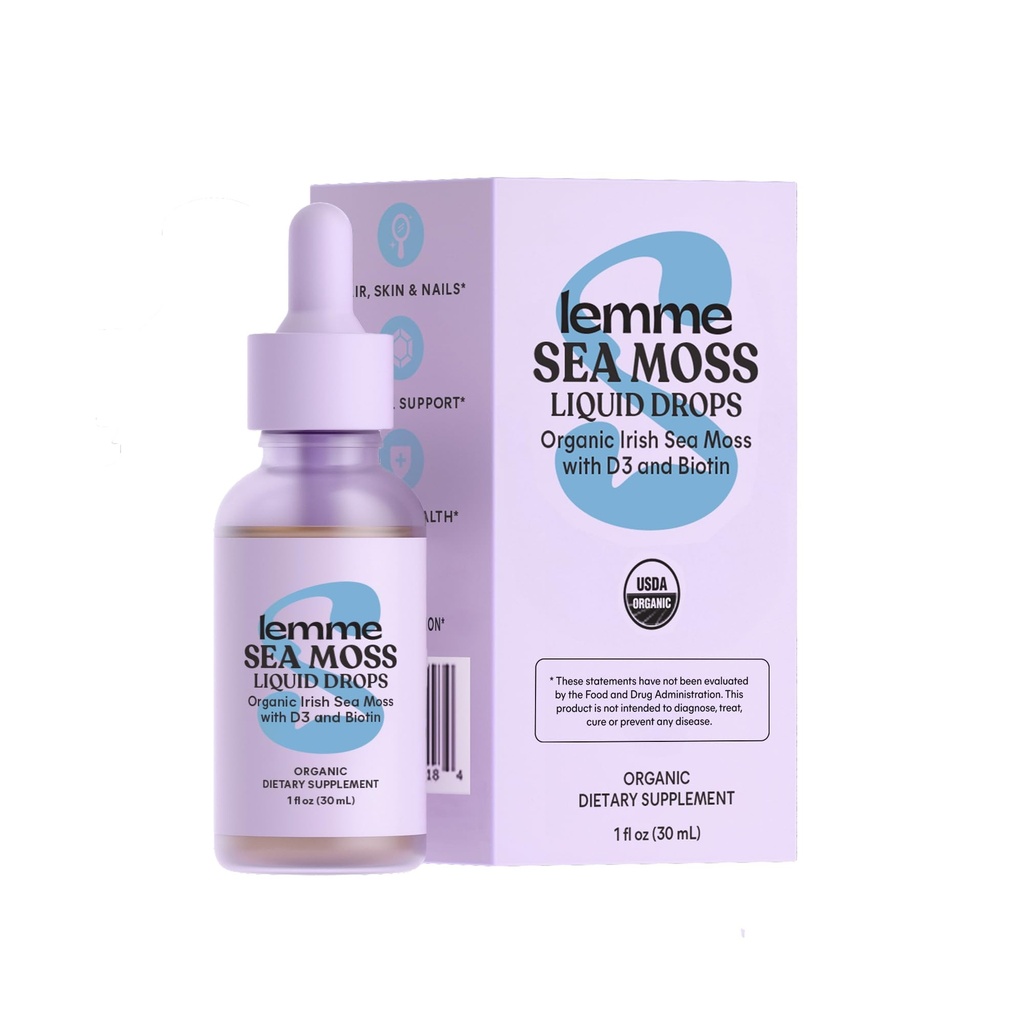 Lemme Irish Sea Moss Organic Liquid Drops mit Vitamin D3 und Biotin für Trace Mineral Support, Immunität, Haar, Haut und Nägel, Gehirngesundheit - Gluten & Sugar Free, Non GMO, 1 Unze, 30 Servierungen