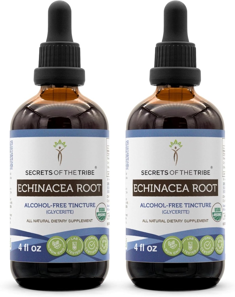 Racine d'échinacée Teinture biologique USDA Extrait sans alcool, gouttes à base de plantes de haute puissance, santé du système immunitaire