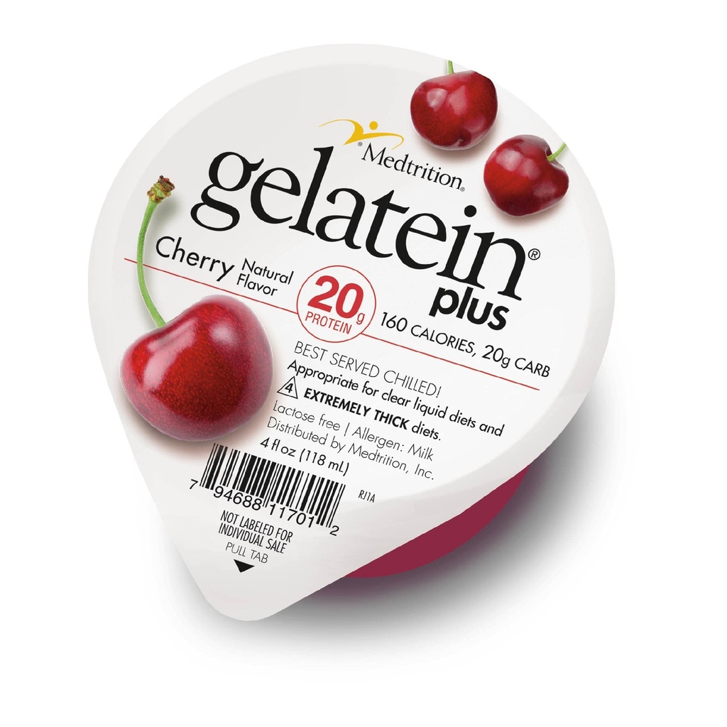 Gelatein Plus Kirsche: 20 Gramm Protein. Ideal für klare flüssige Ernährung, schluckende Schwierigkeiten, Dialyse und Onkologie. Tolle Vor- oder Nacharbeit Snack. (12 Pack)