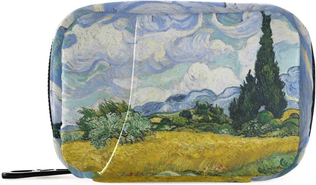 Weizenfeld mit Zypressen Van Gogh Pille Box 7 Tage Pille Tasche Reise Pille Organizer Tasche mit Reißverschluss Tragbare Wöchentliche Kompakte Größe für Vitamin Supplement Halter