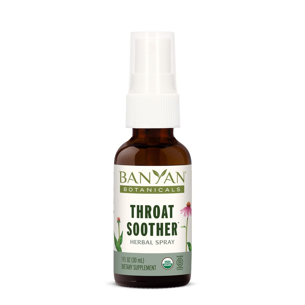 Banyan Botanicals Throat Sother Herbal Spray – Spray de gorge biologique à base de plantes avec racine d'échinacée pour le confort de la gorge et le soutien immunitaire* – 1 fl oz. – Végétarien non-OGM