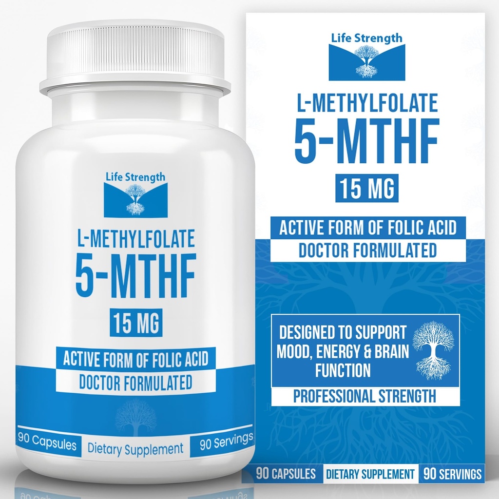 L-Methylfolat 15 MG, Optimiertes und hochbioaktives Methyl Folat, 5-MTHF-Ergänzung für Mood und Immununterstützung, natürliche Ernährungsergänzung für Energie, nicht-GMO & Glutenfrei, 90 Kapseln