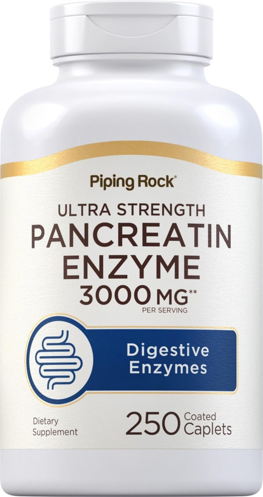 Piping Rock Pancreatin Verdauungsenzyme | 3000mg | 250 Caplets | Ultra Strength | Non-GMO, Glutenfreie Ergänzung