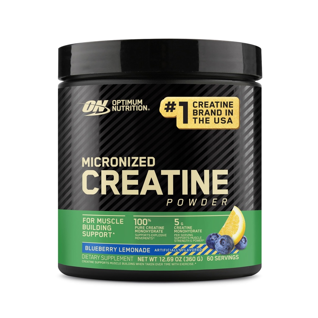 Nutrition optimale Poudre micronisée de créatine monohydratée, Lémonade de bleuet Créatine, 60 portions, 360 grammes (paquetage May Vary)