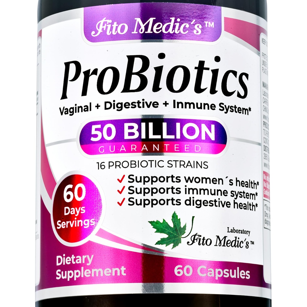 FITO MEDIC'S Lab - Probiotiques pour les femmes - 50 Million CFU de probiotiques- 60 Jours Servir s -probiotiques pour la santé digestive- 16 - probiotique - Blend. Promouvoir l'équilibre digestif.