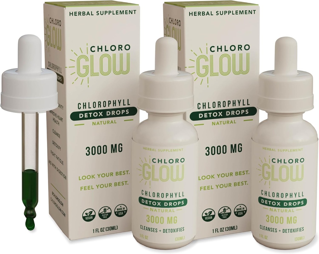 Chloroglow flüssige Chlorophyll Sauerstoff Tropfen 3000mg | Stoffwechselergänzung | Immununterstützung | Natürliche Detox |Altitude Krankheitshilfe | Körperdeodorizer 30ml (Pack mit 2)