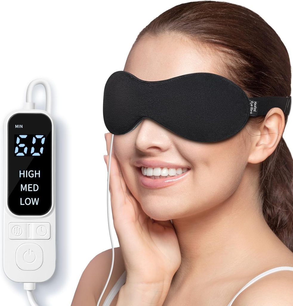 SELLASTIC Premium Heated Eye Mask for Dry Eyes,Sinus,Migraine,Sleeping | USB Heating Wired Eye Care Mask with 3 Temperature & 4 Time Control,Sleep Mask Stress Relief Relax Eye Strain,Puffy,Warm Compress for Eyes