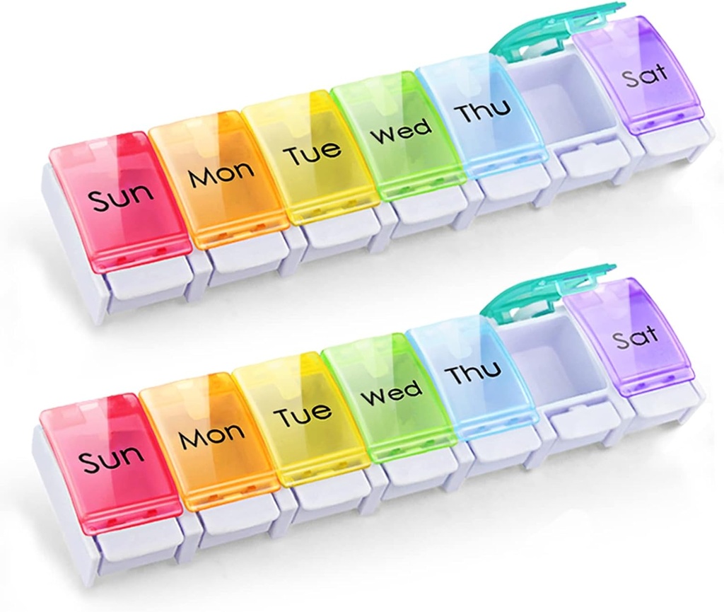 GOGOODA 2 Pack Wöchentliche Pille Organizer Arthritis Freundlich, Reise 7 Tage Pille Halter Vitamin Container Organizer mit Popup Open Design und reichlich Platz, um Vitamine, Fischöl und Medikamente zu halten