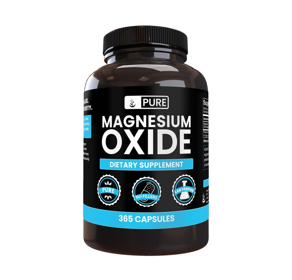 Ingrédients originaux purs Oxyde de magnésium Pas de magnésium ou de riz, Toujours pur, Verifié en laboratoire (365 capsules)