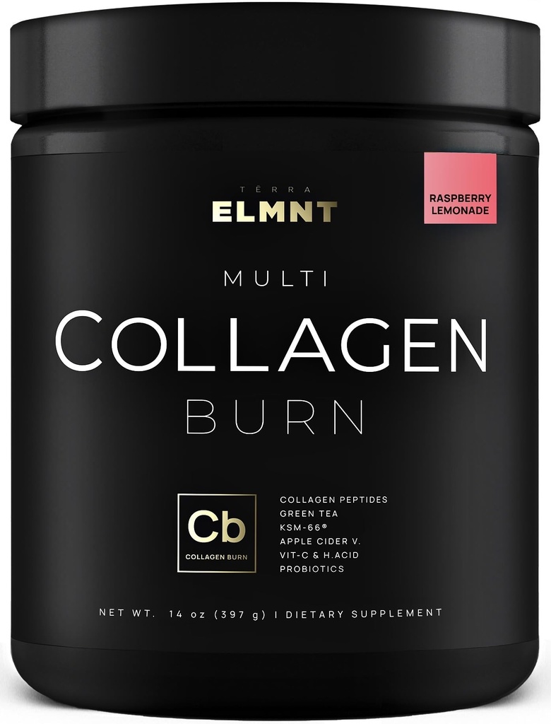 ELMNT Super Collagen Burn für Damen w. Probiotics, Hyaluronsäure, Apfel-C-Essig, KSM66, Biotin+ Premium Colageno Multi Collagen Protein Powder for Weight Loss, Fat Burner, Hair, Skin+ (R-Lemonade)