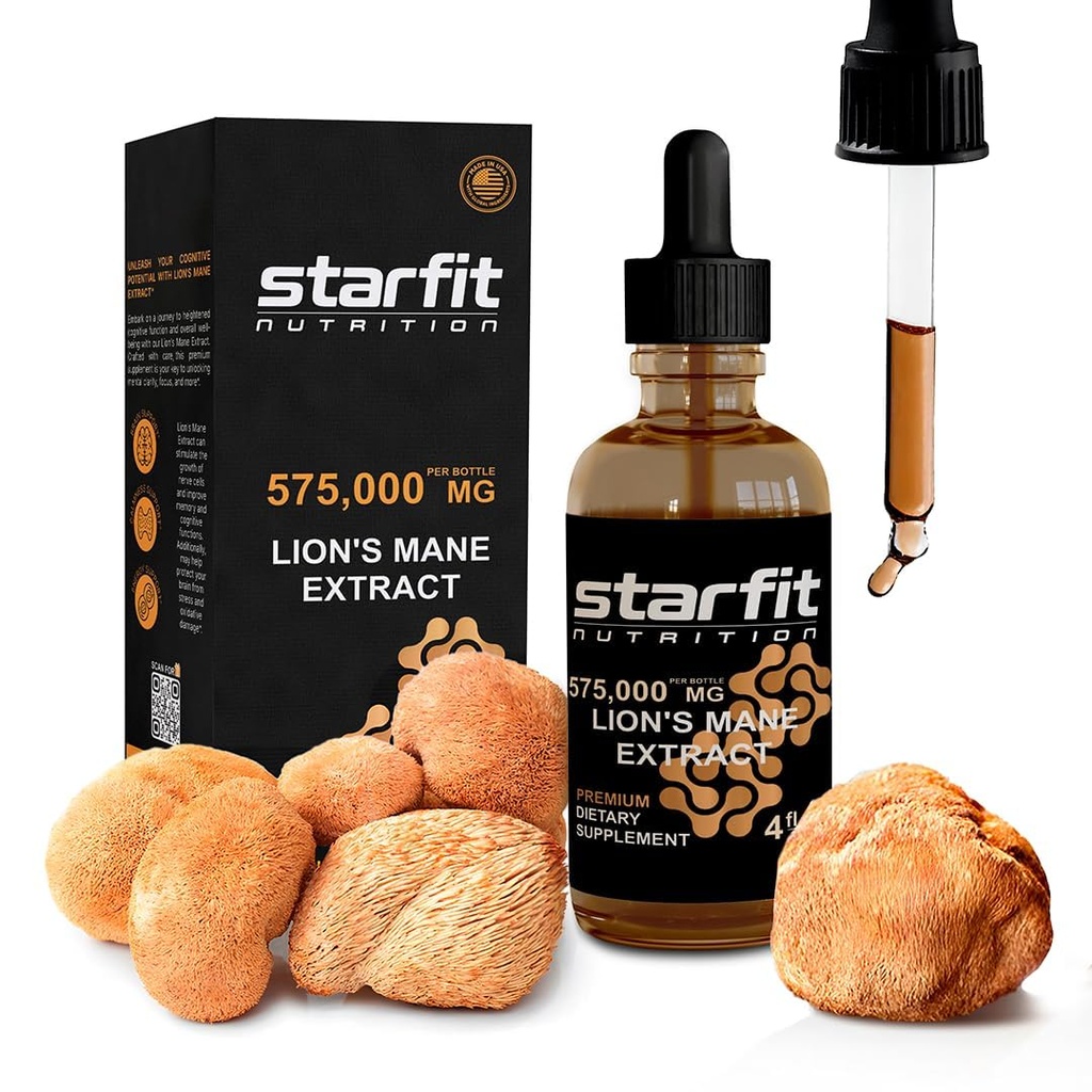 STARFIT Lion's Mane Mushroom Extract, 575.000 mg, flüssige Ergänzung für Immununterstützung, Gedächtnis und Verdauungsgesundheit, 4 fl oz