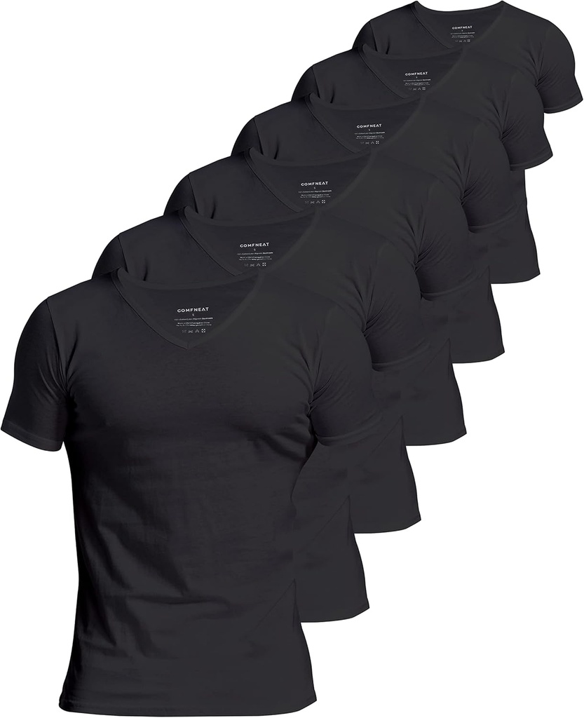 Comfneat Herren Unterhemden 100 Prozent Baumwolle Unterwäsche Comfy V-Neck T-Shirts (4-Pack/6-Pack)