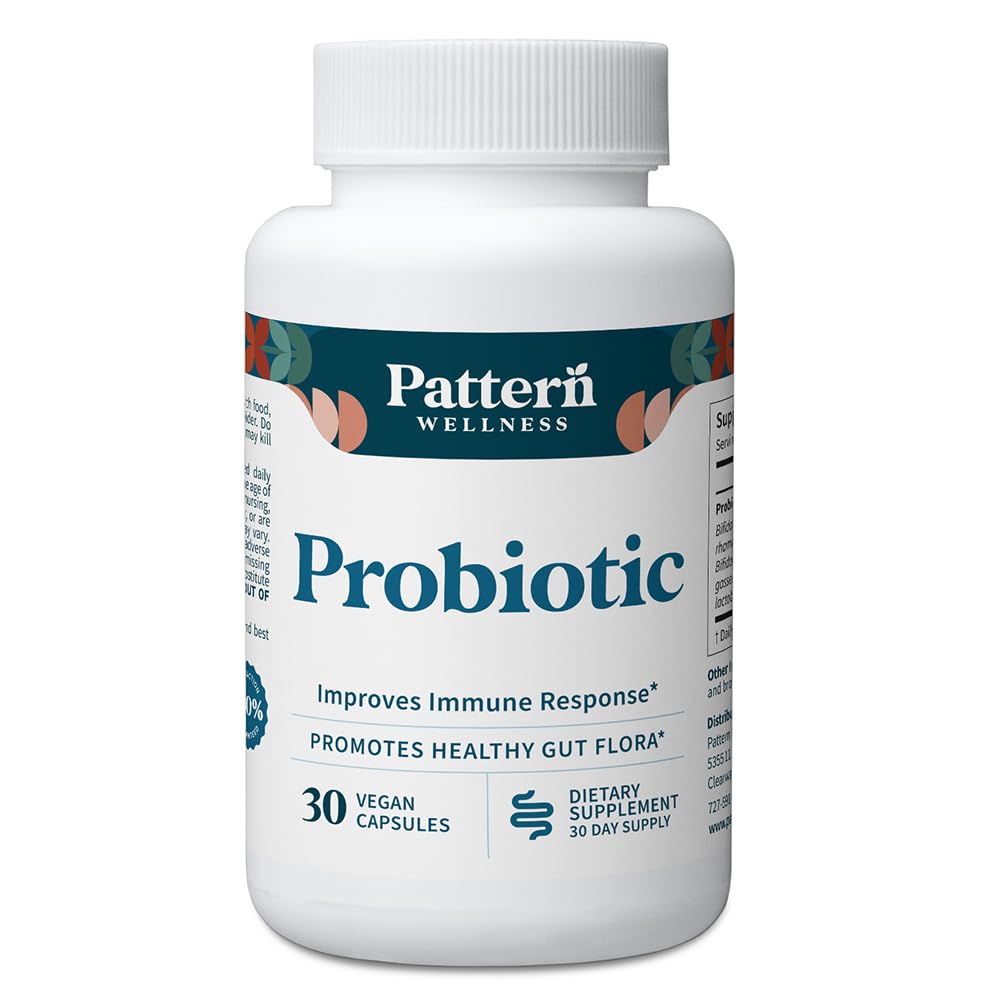 Pattern Wellness Probiotic Supplement - 51 Million CFU - Soutient l'équilibre digestif et le bien-être des intestins - Source consciente, non-OGM - 30 Capsules végétaliennes