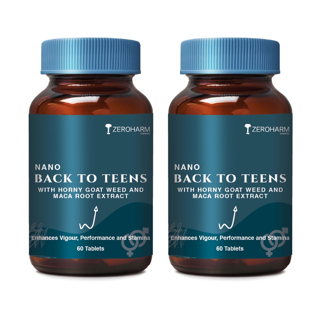 ZEROHARM BACK to TEENS - Horny Goat weed Epimedium - Maca Root extract - Safed Musli - Nano Formulated- 120 herbal Tablet
