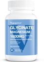 Glycinat de magnésium 200mg, supplément de magnésium végétalien à absorption élevée, vitamine D et B6 de zinc de magnésium entièrement chélaté, Bisglycinate de magnésium pour la santé du sommeil, des os et des muscles, Nerveux, non-OGM, 90 capsules