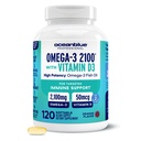 Oceanblue Professional Omega-3 2100 avec vitamine D3 – 120 ct – Supplément à l'huile de poisson sans Burpless triple résistance avec haute puissance EPA, DHA, DPA et vitamine D3 – Wild-Caught – Orange Flavor (60 portions)