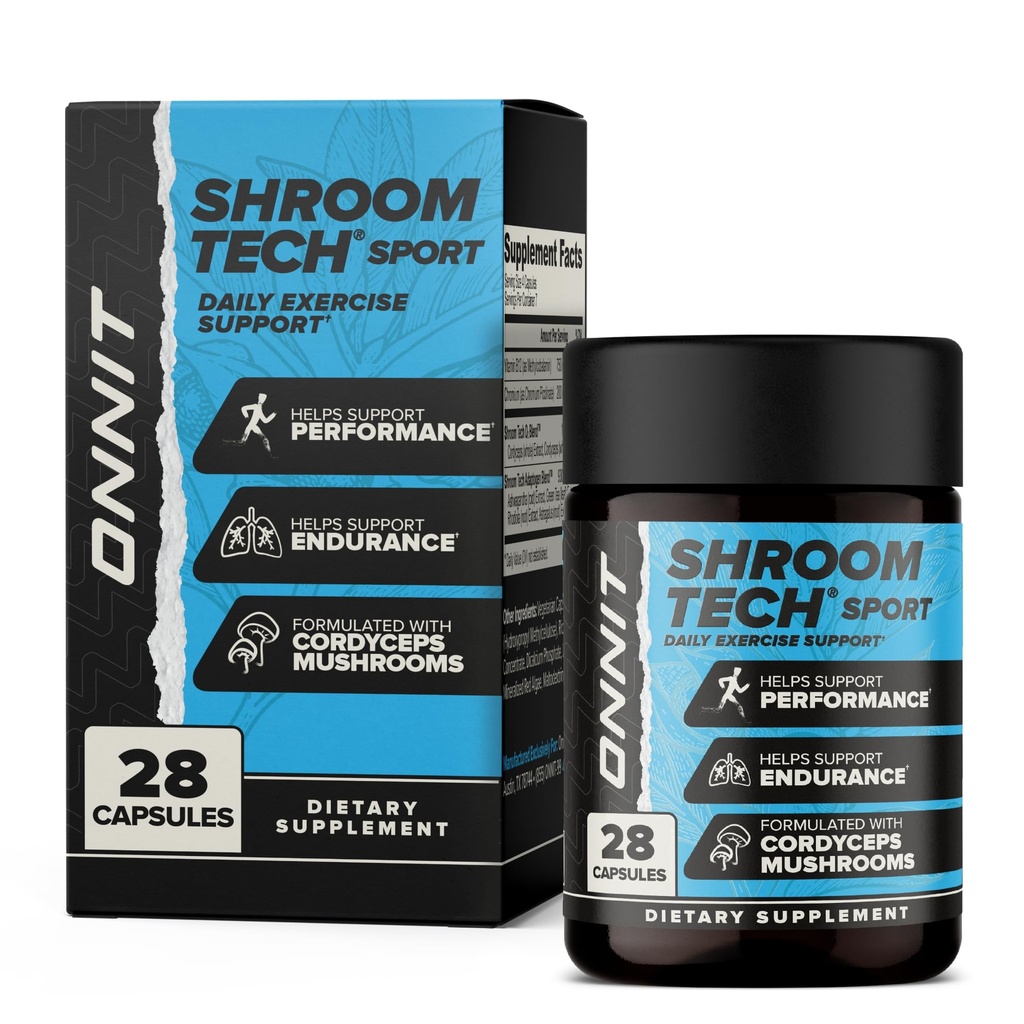 ONNIT Shroom Tech Sport Daily Exercise Support Capsules, Supplément préentraînement avec Cordyceps Champignons, Supplément alimentaire sans caféine pour le soutien énergétique quotidien, 28 Comte