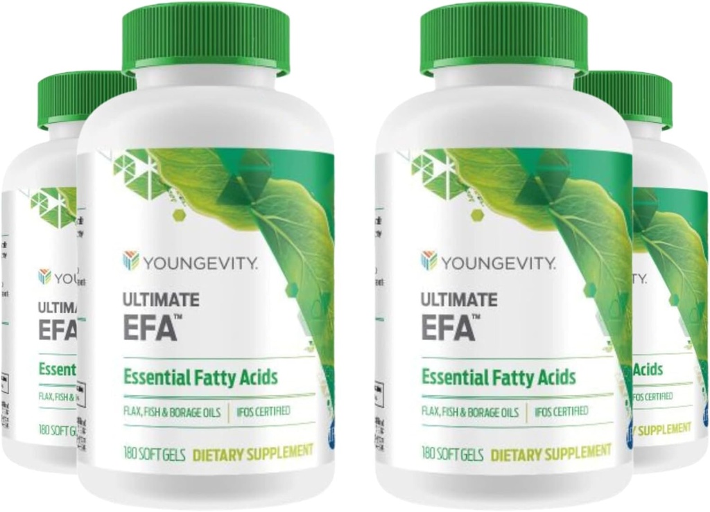 Youngevity Ultimate EFA - Organic Source of Essential Fatty Acids | Omega 3, 6, & 9 | Hergestellt aus Borage, Flax & Fish Oil | 180 Count (Pack von 4)