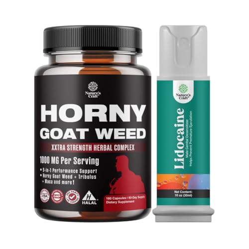 Bundle of Horny Goat Weed for Men - Extra Strength Male Supplement, und Lidocaine Desensitizing Topical Spray Climax Control für längere Dauerleistung - Boost Endurance und Stamina Fast Acting