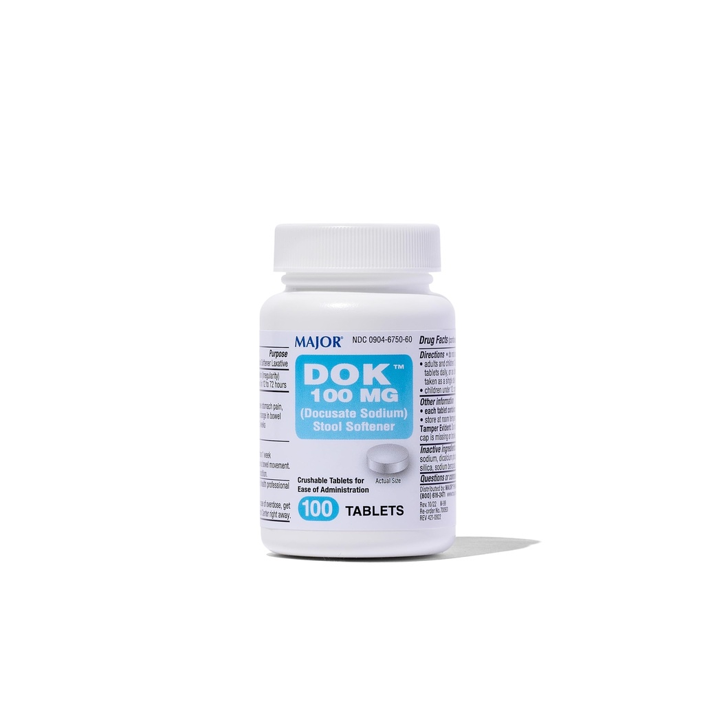 Major Docusate Sodium 100 mg - Hocker Weichspüler Tabletten für Trinkhilfe - Hilft Stop Constipation - Hocker Weichspüler für Frauen, Männer und Kinder Alter 12+ - 100 Tabletten