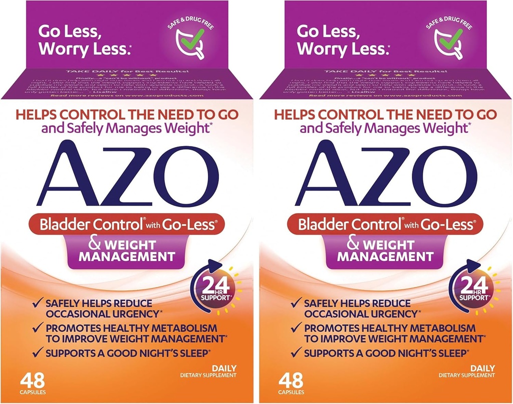 AZO Bladder Control with Go-Less® & Weight Management Dietary Supplement | Helps Reduce Occasional Urgency* | Promotes Healthy Metabolism* | Supports a Good Night’s Sleep* | 48 Capsules (Pack of 2)