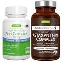 Astaxanthin Complex + Zinc Complex Vegan Bundle, Support Antioxydant pour la peau, les cheveux et les ongles, par Igennus