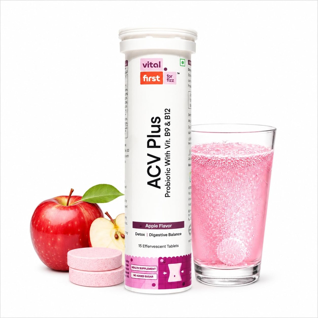 ACV Plus Effervescent Tablets 1500mg Apple Cider Vinegar with Probiotics & Vitamin B9 B12 | Clinically Proven Ingredients for Weight Management, Craving Control, Gut Health & Detox | No Added sugar